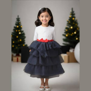 Hanna Andersson Girls Size 130 (7-8) Cream, Black Shimmer Tulle Holiday Dress